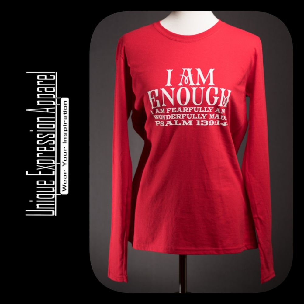 "I Am Enough" casual lng slv red graphic tee